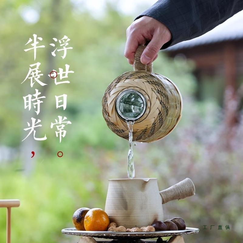 竹竹编热水瓶家用工传复统紫编花中式古手茶室餐厅977大容量保温