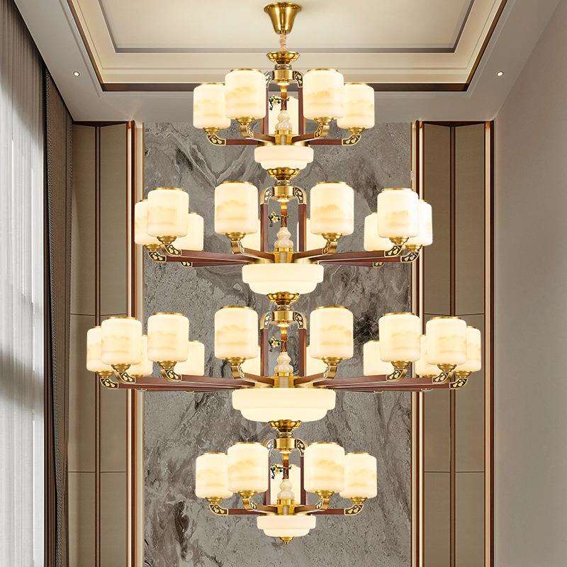 中式新吊灯全实木客厅灯国复古中风禅意507铜卧室餐厅别墅挑空大