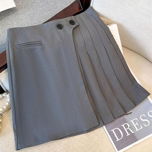 高腰小个子显瘦a字裙 百褶f半身短裙女2024夏梨形身材大码 韩版 西装