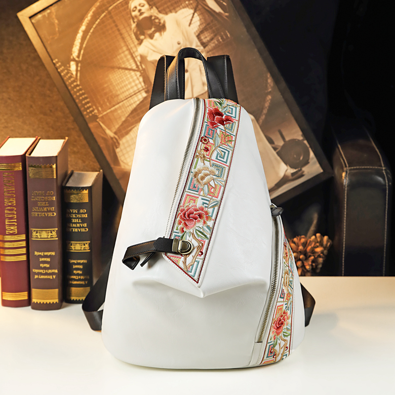 复古中国风2023新款时尚刺绣双肩包女大容量背包防盗真皮旅行包男