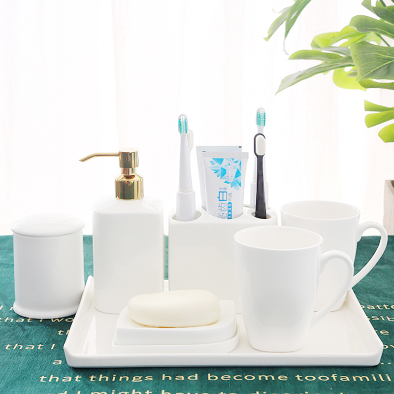 欧式卫浴洗漱套装轻奢五件套浴z室用品牙刷刷牙具卫生间结婚漱口