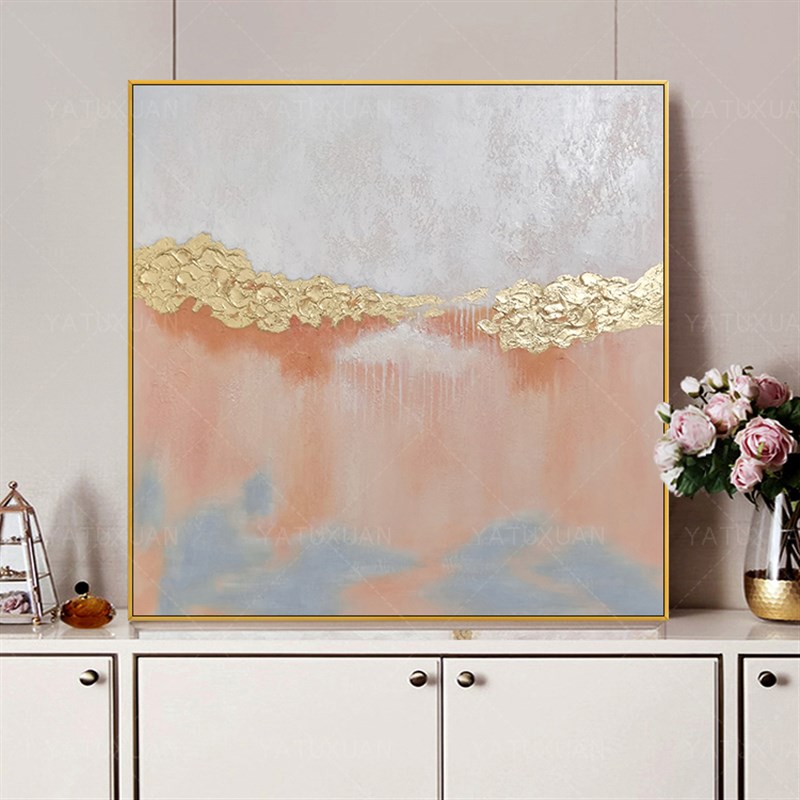 适合餐厅挂画油画轻奢金箔北欧奶油风玄关客厅沙发背景墙装饰画