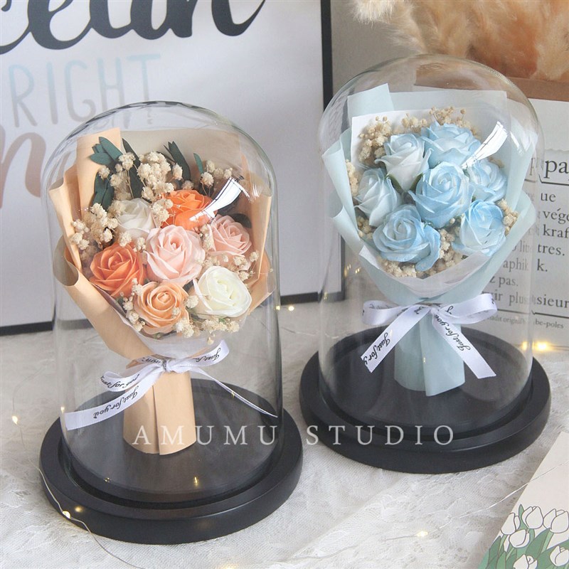 精致玻璃罩花束花房干花创意实用生日母亲节礼物送男女友闺蜜520