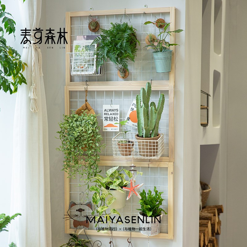 阳台网格花架爬藤支架置物架实木悬挂壁挂式幼儿园植物绿植挂墙架