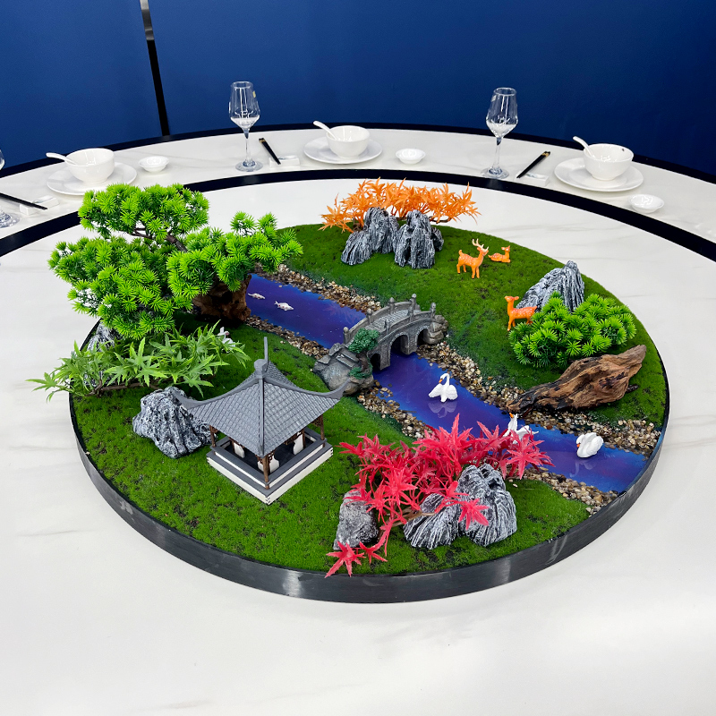 酒店大圆桌中间转盘摆花餐桌摆件中式圆形创意桌芯装饰品摆设桌花