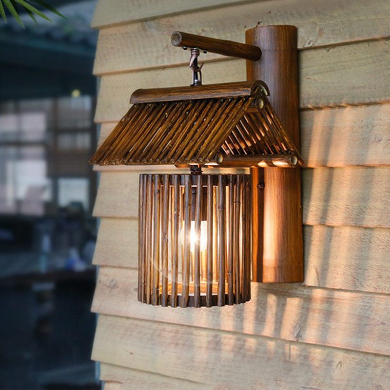 中式仿古复古竹艺马灯民宿客栈壁灯个性灯具卧室床头灯创意酒吧灯