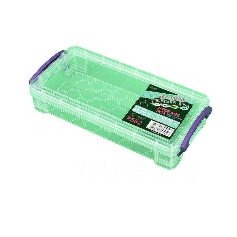 。R582 健桦透明文具盒 收纳盒 笔盒长方形塑料盒子 零件盒 储物