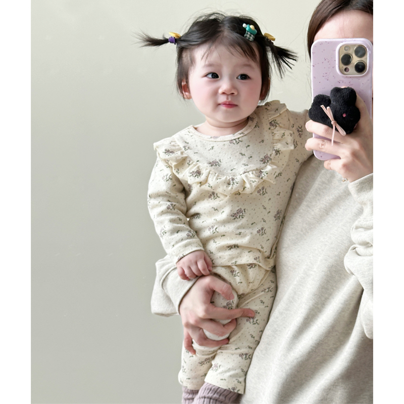 婴幼儿碎花家居套装春秋季女宝宝秋F衣卫生裤爬服棉质两件套睡衣