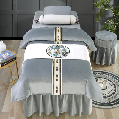 2023网红美容院床罩四件套高档牛奶绒面轻奢四季通用Y简约白色床