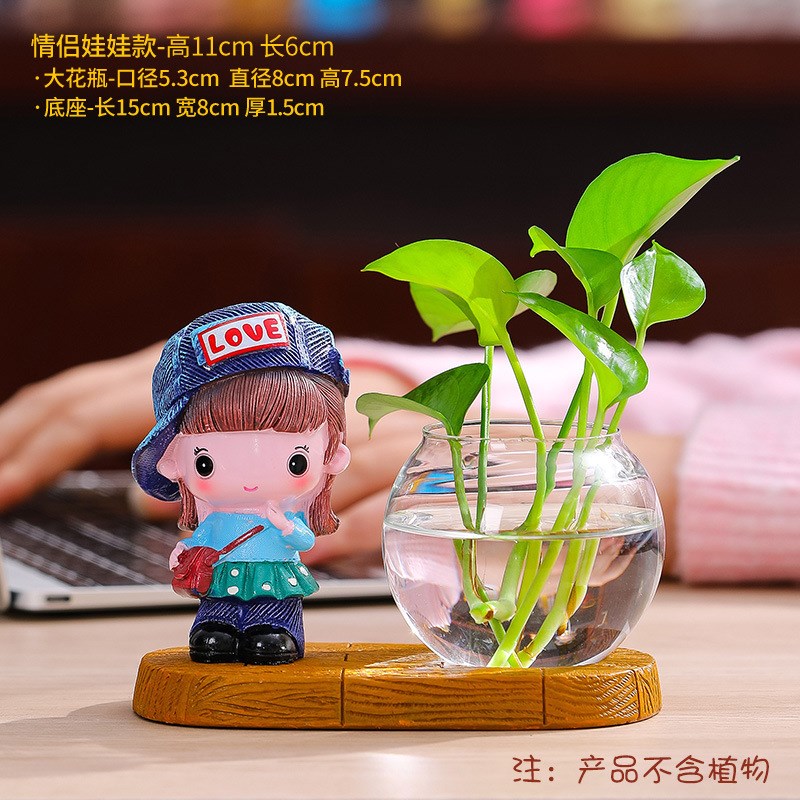 水养绿萝花家居i办公桌摆件遛狗萌娃娃书桌盆景装饰绿植养殖器皿