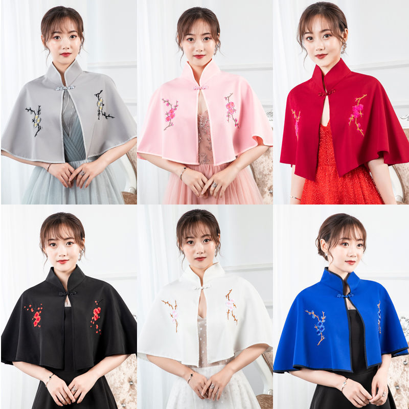 春夏秋季复古斗篷披肩婚纱礼服日常搭配J裙子旗袍大码厚缎布民族