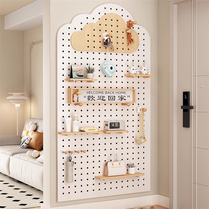 实木洞洞板置物架定制入户玄关墙上隔板收纳架墙面造型墙壁展示架