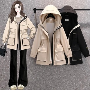 2025年春秋新款 寬松顯瘦帥氣遮肉風衣外套200斤 g女裝 胖MM高端大碼