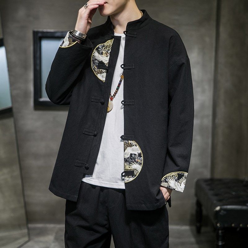 新款春秋中国风男装男士汉服复古风仙气道袍古装潮牌中式唐装外套