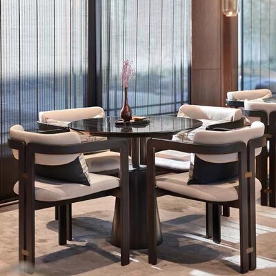 新中式售楼处部洽谈桌椅组合 酒店餐厅餐椅会Q所接待椅子家具定制
