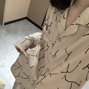 韩系纯棉睡衣春秋o季 2024新款 大码 q女款 秋 复古长袖 家居服绵绸套装
