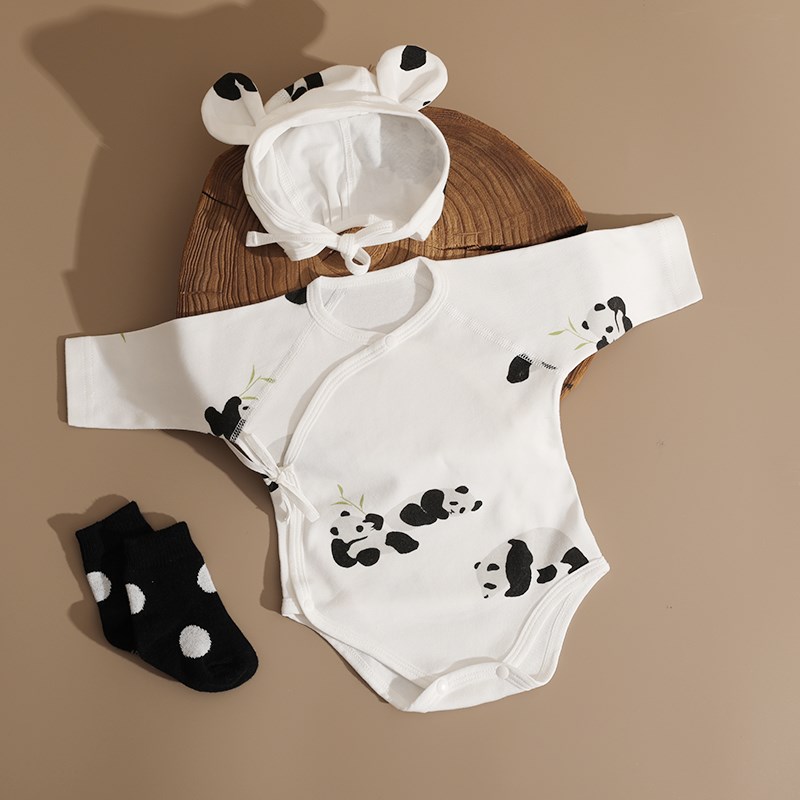 婴姿新生婴儿长袖衣服包屁衣男女宝宝春秋纯棉三T角哈衣初生连体