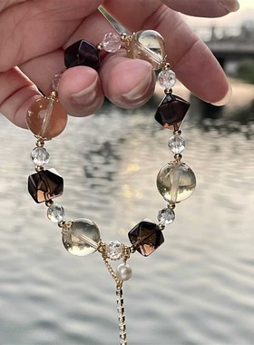 天然茶水晶白水晶黄水晶方块手链手串