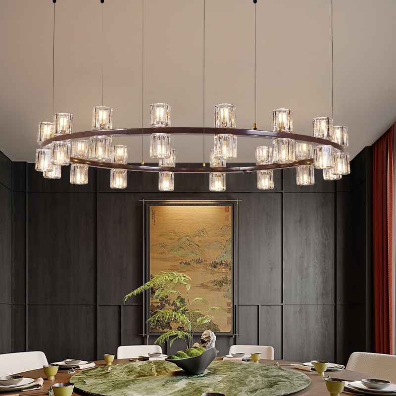 新中式餐厅圆形饭店双层现代水晶灯包厢吊灯酒店大堂餐饮豪华包间