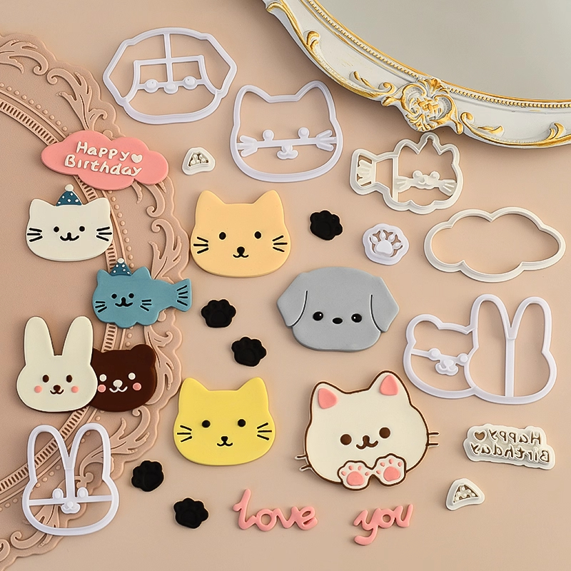 糖堡森林熊兔猫狗纪念日情侣love小猫翻糖切模可爱网红蛋糕模具