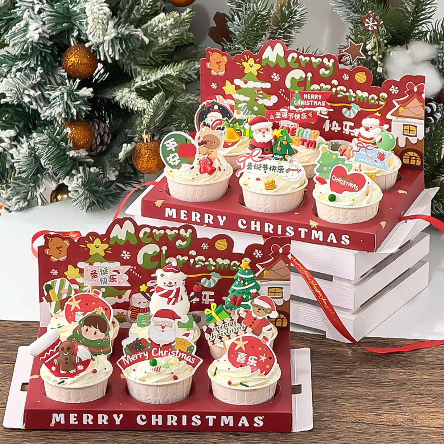 圣诞节纸杯蛋糕装饰包装盒圣诞快乐老人插件圣诞甜品6粒装手提盒,节庆用品/礼品,节日装扮用品,淘宝优惠券,粉丝福利购,淘宝优惠卷