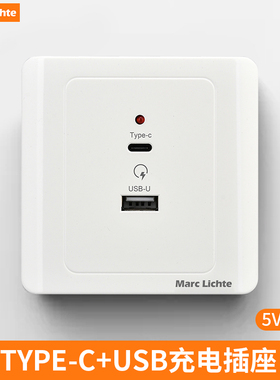 快充插座面板86型暗装220V工地宿舍10W二位USBTYPE-C智能快充插座