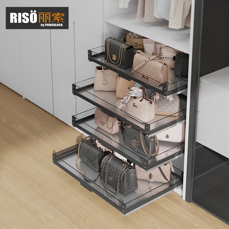 衣帽间轻奢玻璃衣柜拉篮抽屉式推拉裤架包包收纳储物篮高矮篮47深