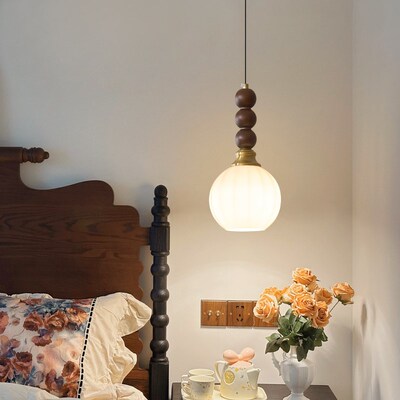 法式中古风卧室床头吊灯复古实木客厅玄关过道走廊壁灯书房开关