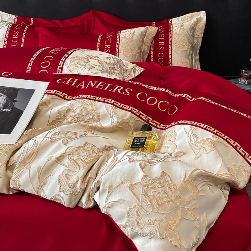 高级感婚庆四件套红色喜被纯棉床单被套婚嫁喜庆新房结婚床上用品