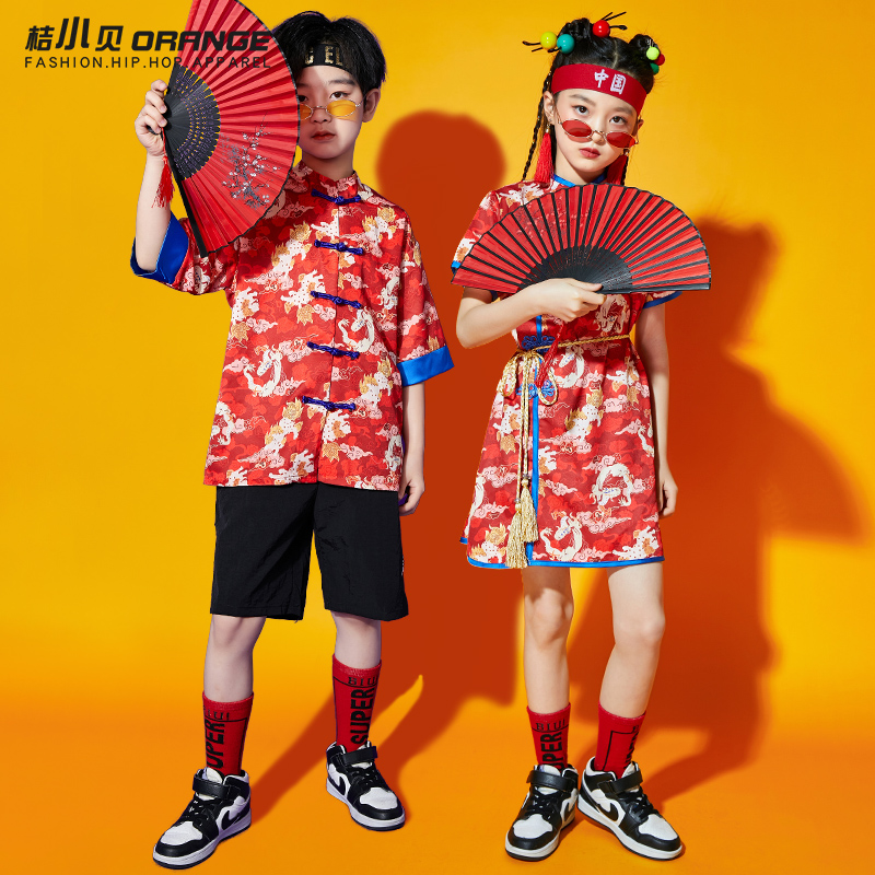 儿童国庆中小学生运动会表演服男童汉服女童旗袍国潮啦啦队演出服
