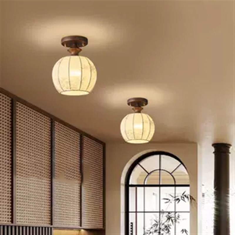 美式中古风吸顶灯过道走廊玄关进门楼道阳台黑胡桃木全铜布艺