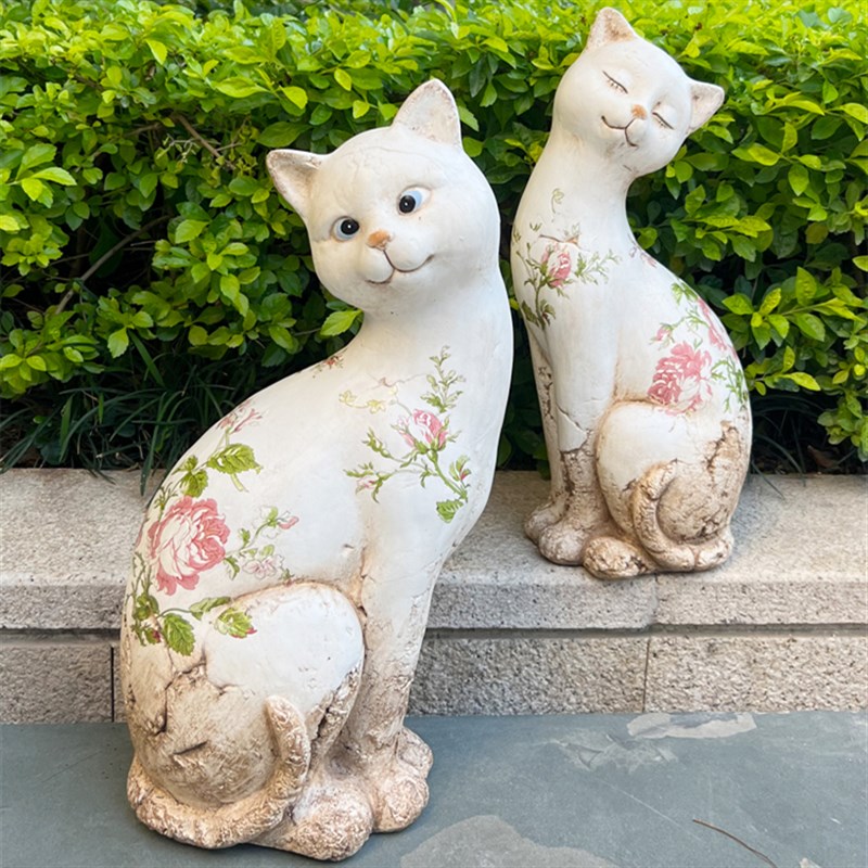 复古户外花园装饰猫咪卡通动物装饰摆件花园庭院露台阳台布置造景