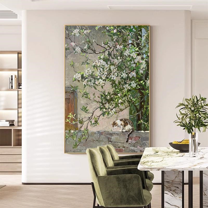 现代轻奢绿色植物藤蔓高级感卧室房间装饰画玄关走廊过道竖版挂画