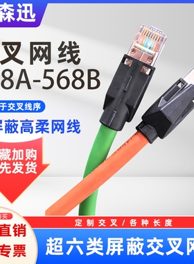 工业交叉网线六类超六类568A-568B双屏蔽编程伺服通讯网线成品