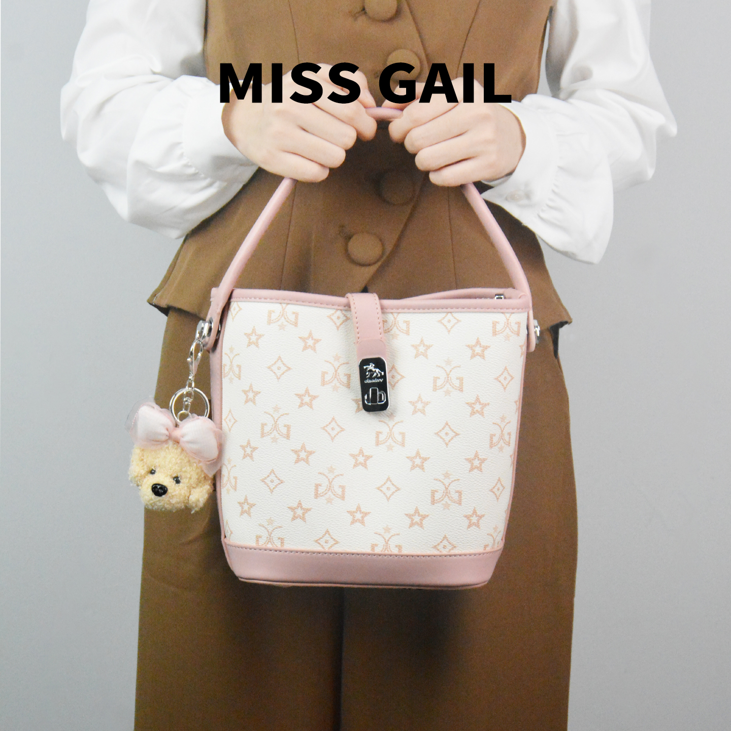 MissGail时尚满印小狗挂件女生日常休闲通勤包高级单肩斜挎手提包