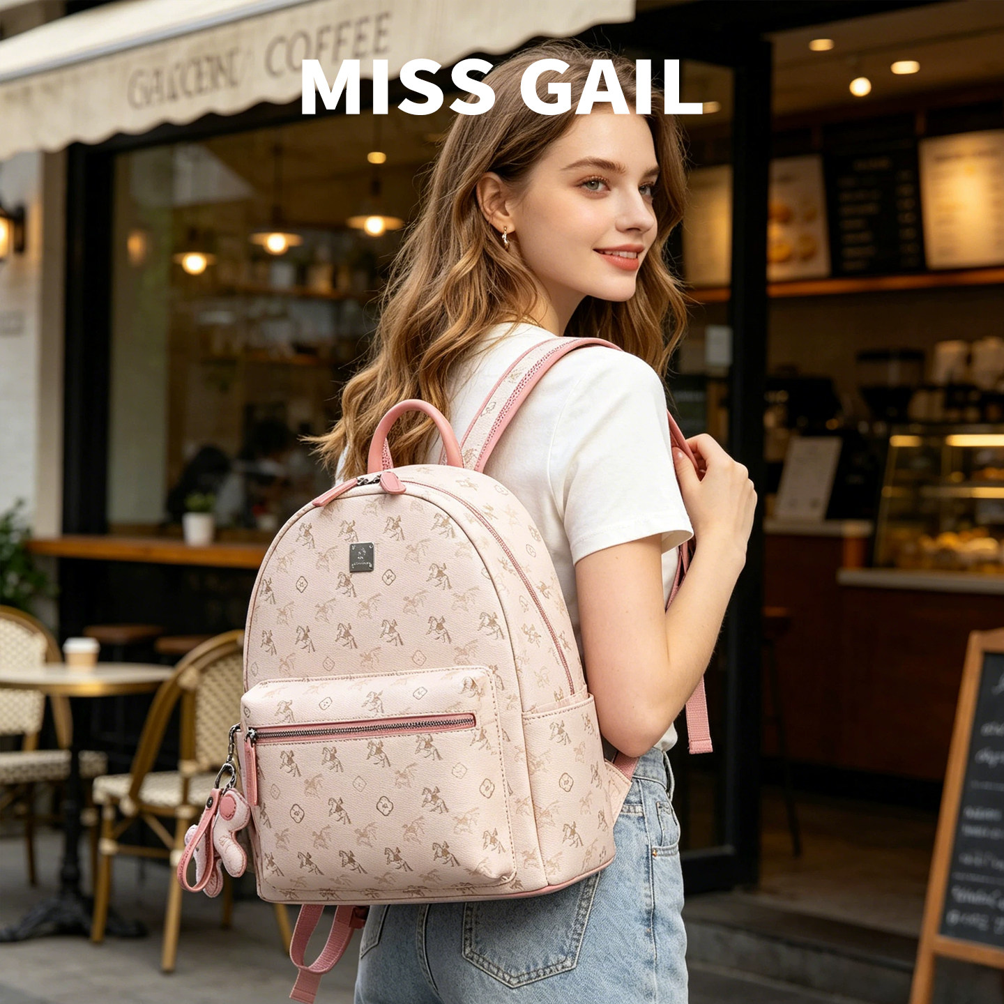 Miss Gail马印花双肩包2026大容量旅游背包通勤轻便大学生书包