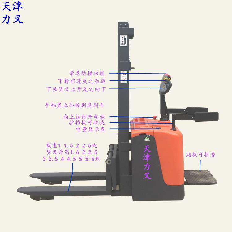现供1.5/2吨电动堆垛车 2米3米4米液压堆高搬运车 全自动装卸叉车