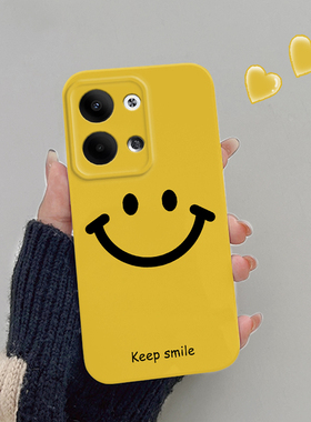 简约黄色笑脸新款适用opporeno9手机壳reno9Pro+菲林硬壳Reno8Pro+网红Reno8男女保护套reno7se/Reno7Pro潮牌