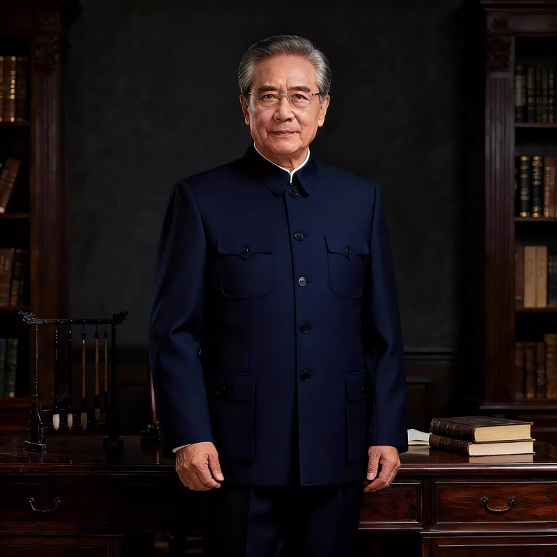 高级中山装中老年套装高档哔叽正宗中山服春秋冬结婚礼服男爸爸装