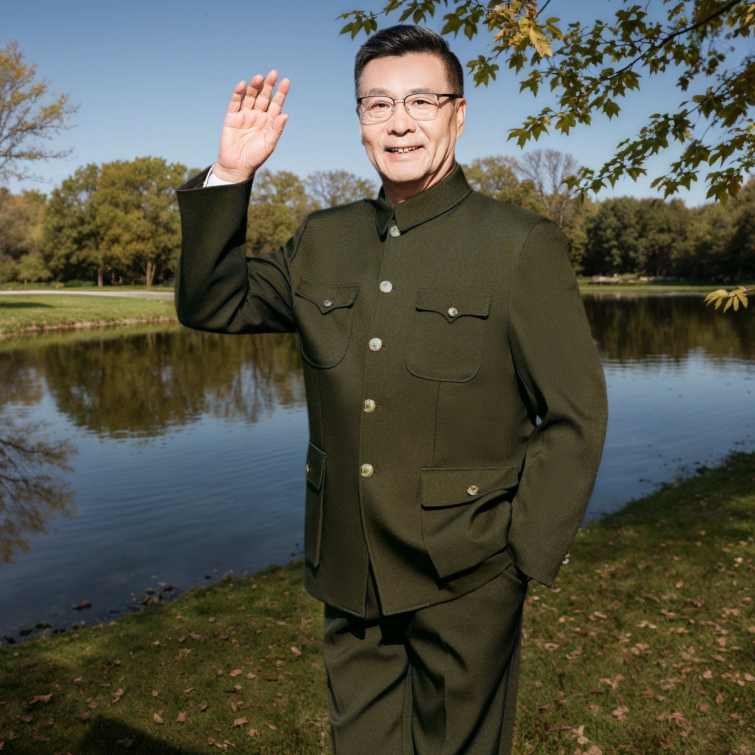 军绿色中山装高档爸爸中老年套装爷爷装男老年人中山服老式军便装,男装,中山装,淘宝优惠券,粉丝福利购,淘宝优惠卷