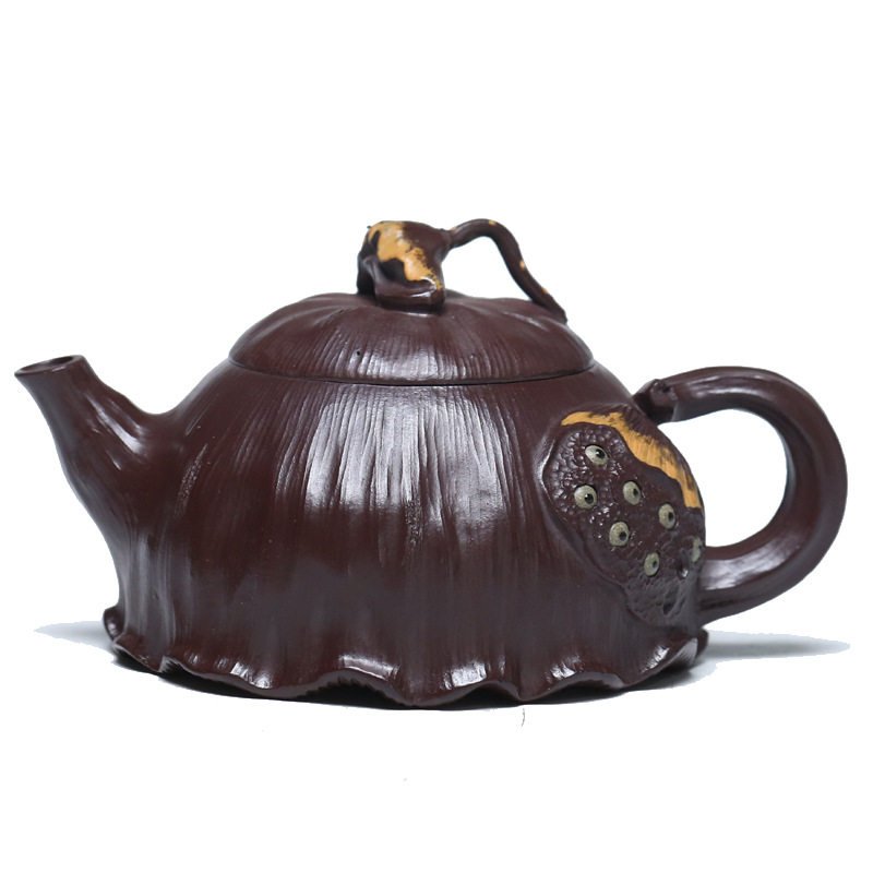 宜兴名家款陈腐老紫泥全手工内推球孔紫砂壶起批 老莲子茶壶
