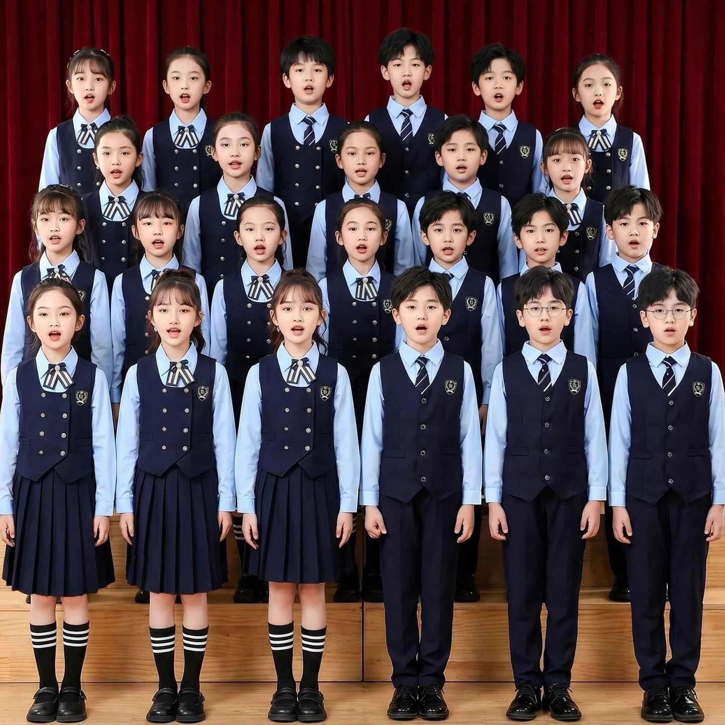 儿童合唱演出服兰衬衫小学生学院风歌咏表演服装男女童诗歌朗诵服