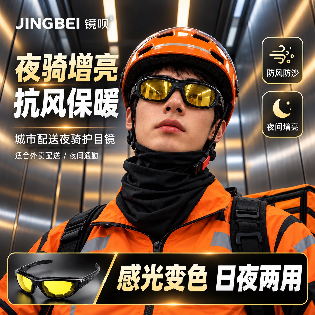骑行护目镜男外卖骑士防风保暖防紫外线夜骑增亮智能变色日夜两用
