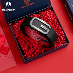 【本命年】Navigare意大利小帆船男士真皮内扣腰带头层牛皮红色