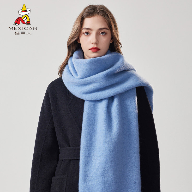 稻草人围巾2025年新款克莱因蓝女高级感百搭保暖针织纯色情侣围脖