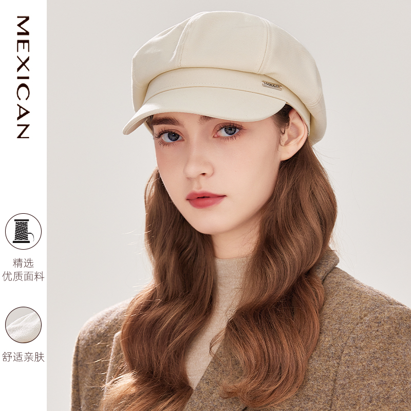 稻草人2025新款米色鸭舌帽子女秋冬季八角帽报童帽日系复古画家帽