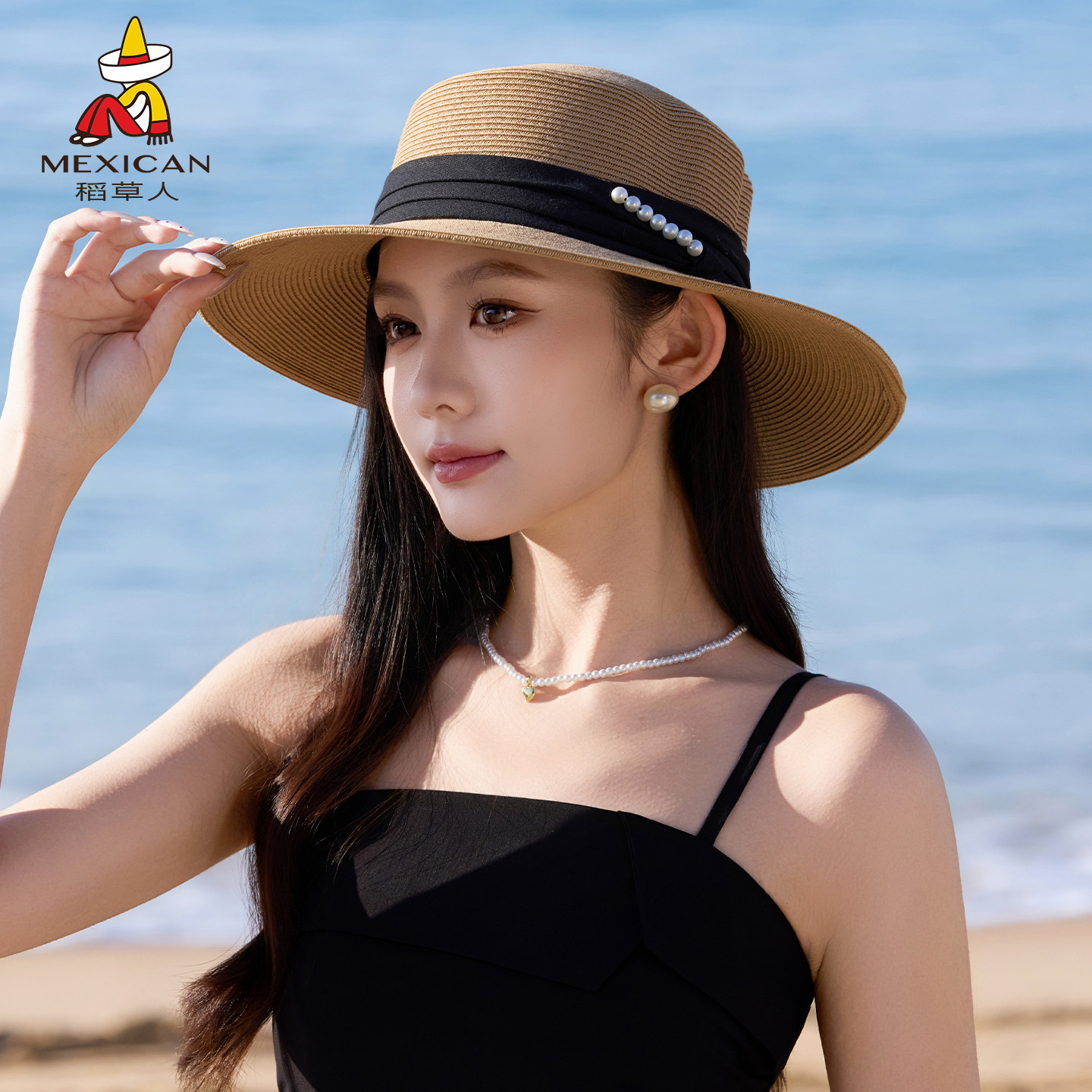 稻草人法式草编渔夫帽女夏季海边沙滩防晒遮阳帽防紫外线度假帽子