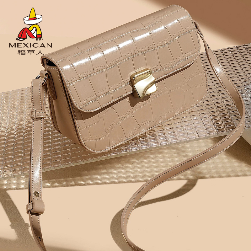 稻草人包包女包2025新款时尚单肩包鳄鱼纹小方包豆腐包腋下包正品