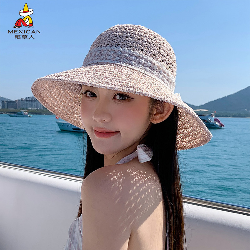稻草人2026新款度假风大檐草帽女夏季海边防晒遮阳帽编织沙滩帽子