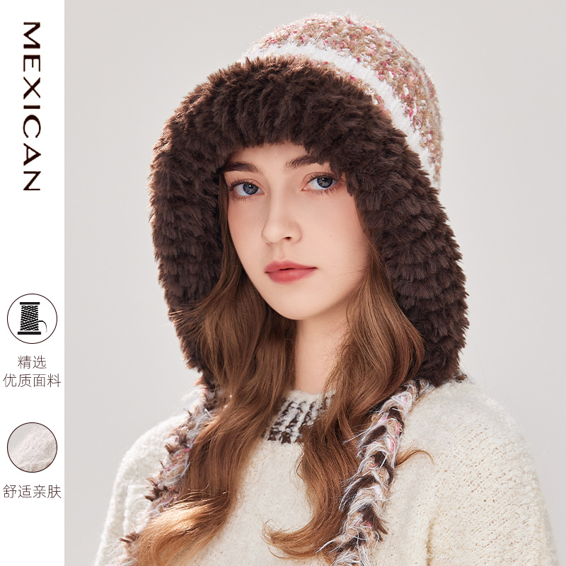 稻草人冬季保暖帽子女大头围显脸小适合方圆脸护耳圣诞公主雷锋帽